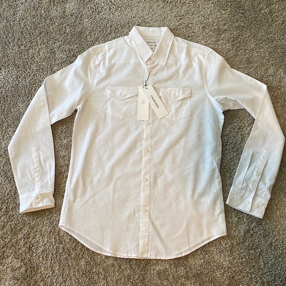 Calvin Klein Solid Button Down Shirt Small White … - image 1